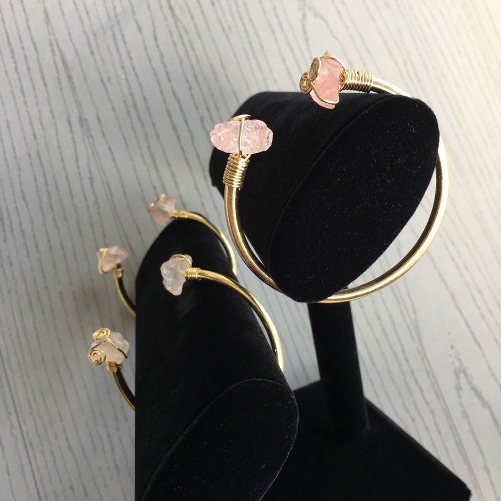 Boho Gold Metal Pink Crystal Wired Bangle Bracelet - Picture 4 of 8